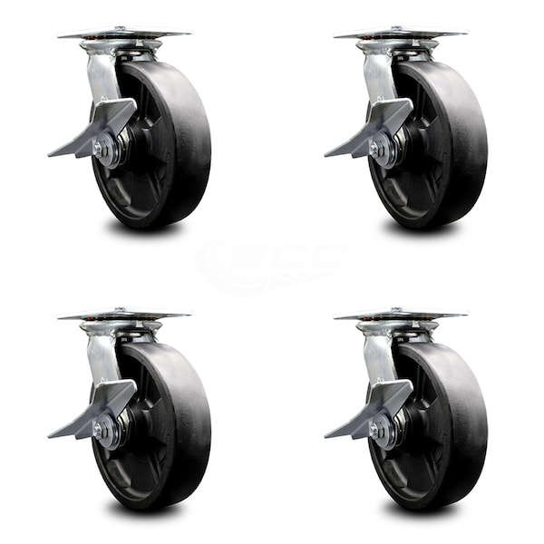 8 Inch Heavy Duty Glass Filled Nylon Caster Set with Ball Bearings and Brakes